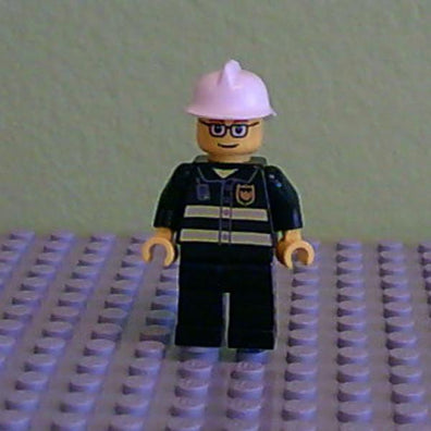 LEGO Minifigure-Fire - Reflective Stripes, Black Legs, White Fire Helmet, Glasses and Brown Thin Eyebrows-Town / City / Fire-CTY164-Creative Brick Builders